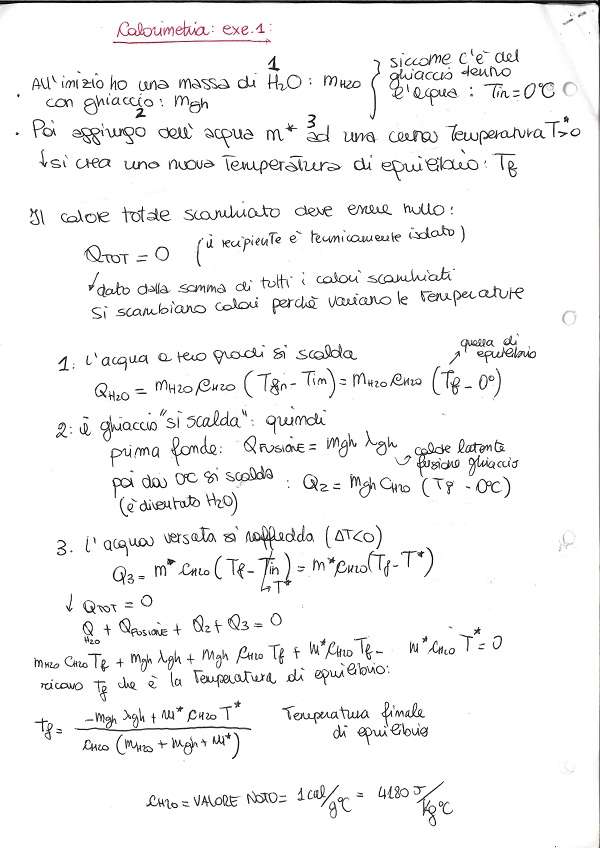 Calorimetria - Esercizio 1 Calorimetria Esercizio 1