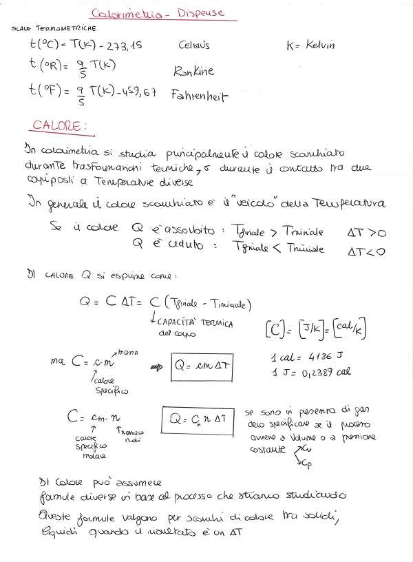 Fisica 1 - Calorimetria - Dispensa Dispensa Calorimetria 1